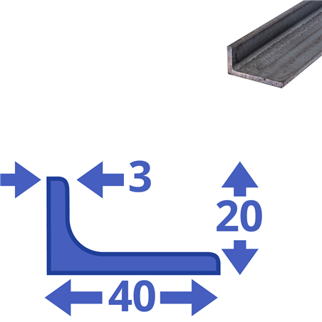 stalen L-profiel 40 x 20 x 3mm